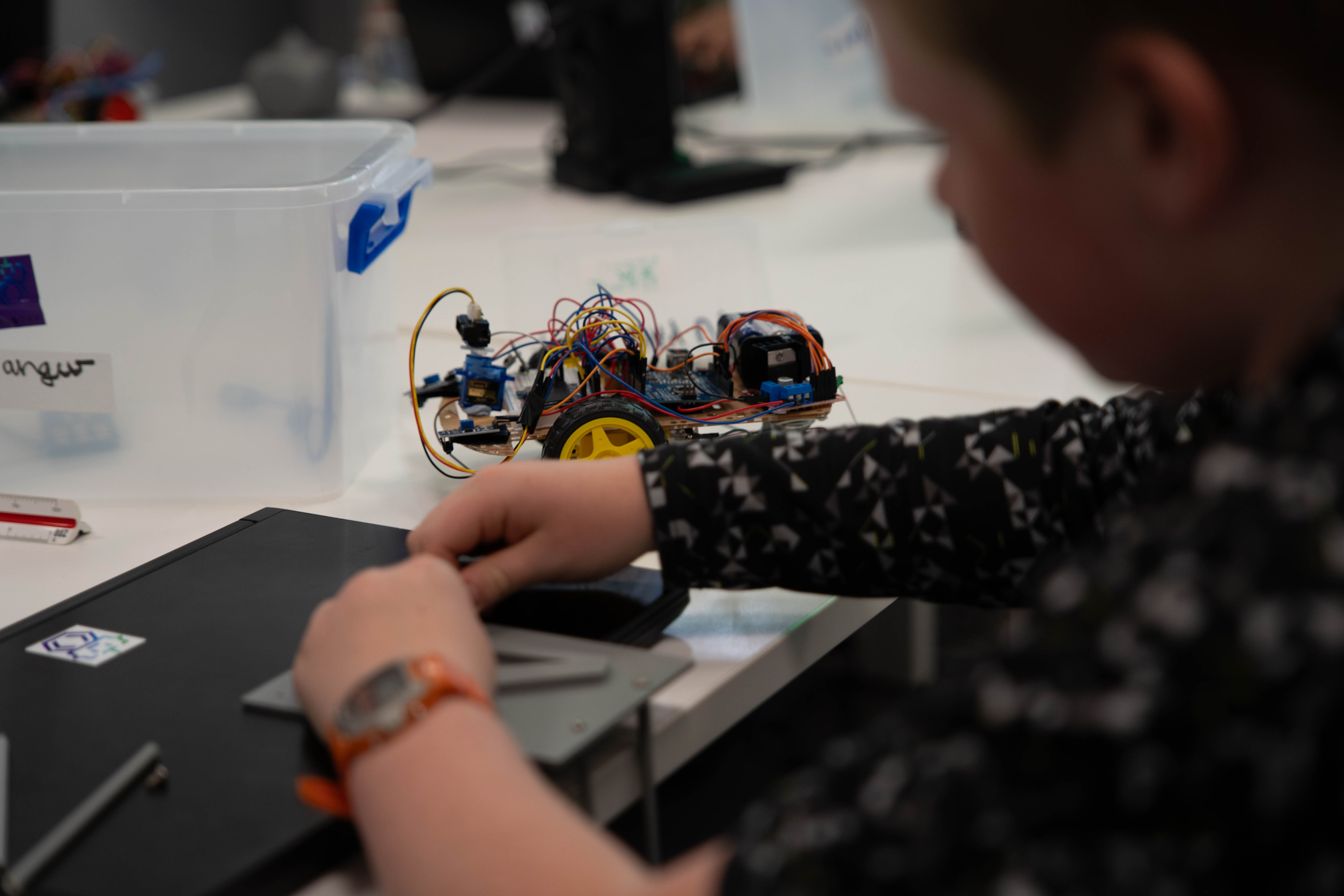 Students learning robotics